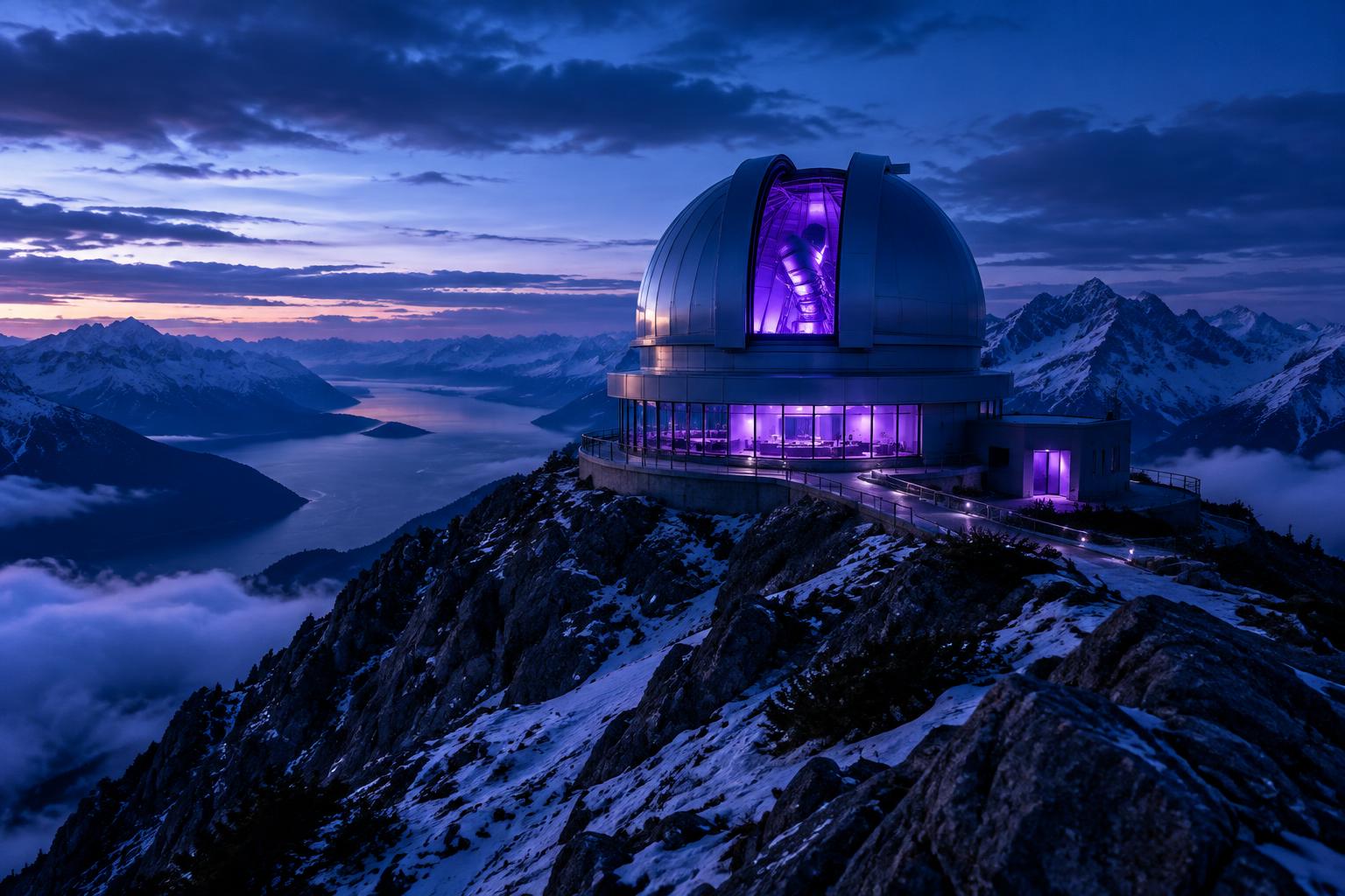 A cinematic observatory scene inside the Vixo editor